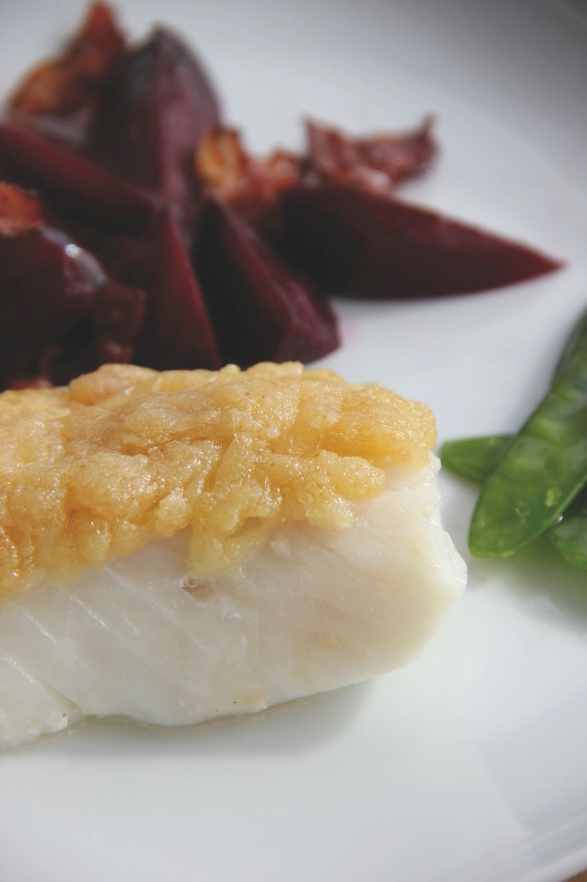 Cod with Cheese & Red Beets Recipe