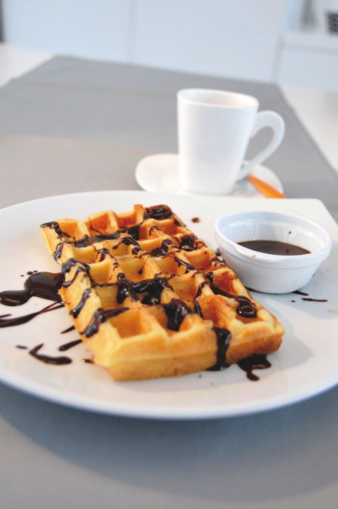 Brussels waffles with chocolate sauce - serves four