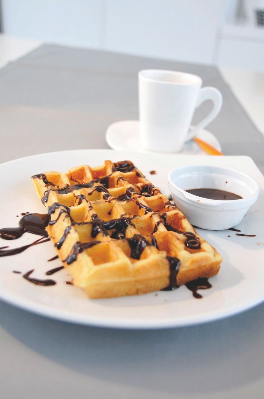 Brussels waffles with chocolate sauce - serves four