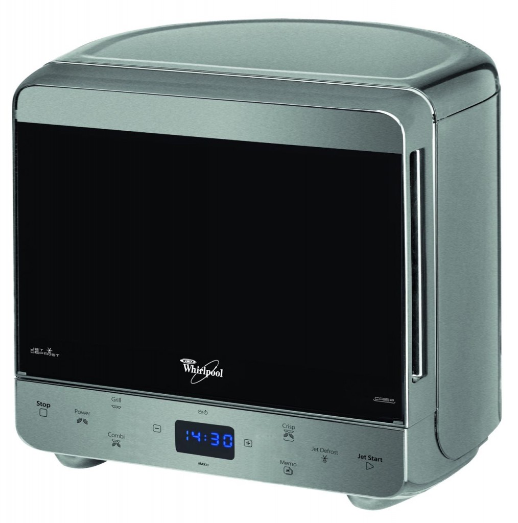 MAX 38 curved-back microwave in silver by Whirlpool