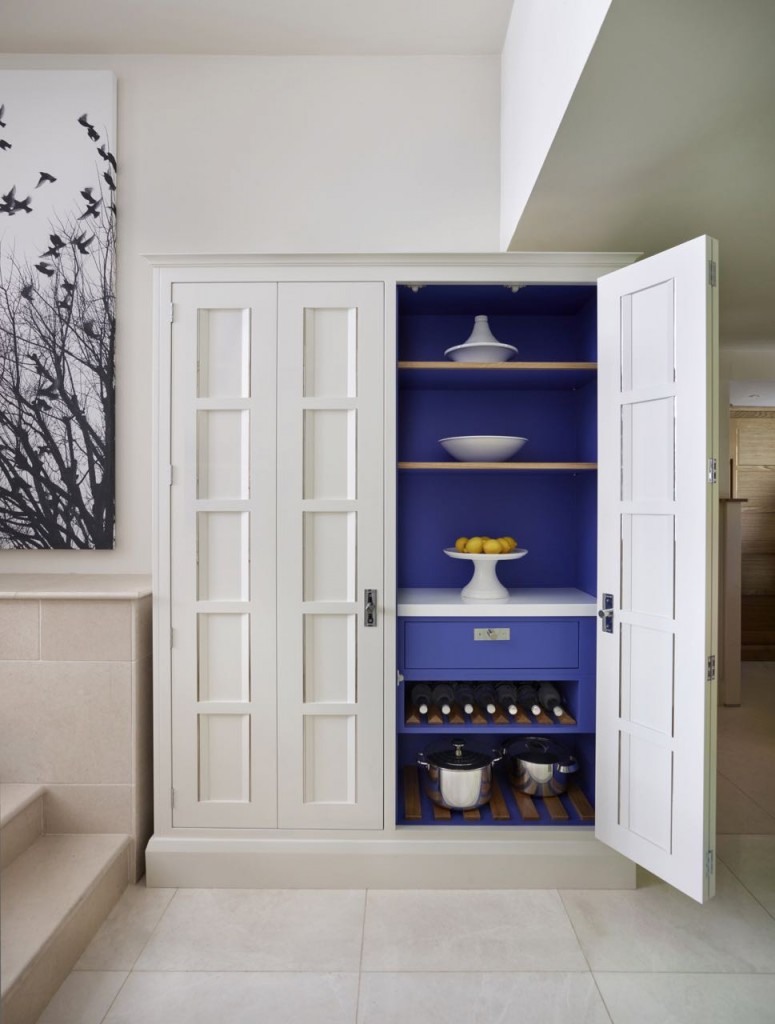 Freestanding dresser from Martin Moore’s Architectural collection with interior painted in Med Blue, from £35,000 for a kitchen, www.martinmoore.com