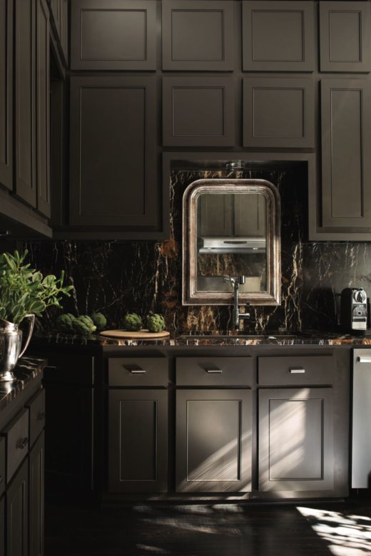 DarkBrown KitchenCabinets MarbleBacksplash