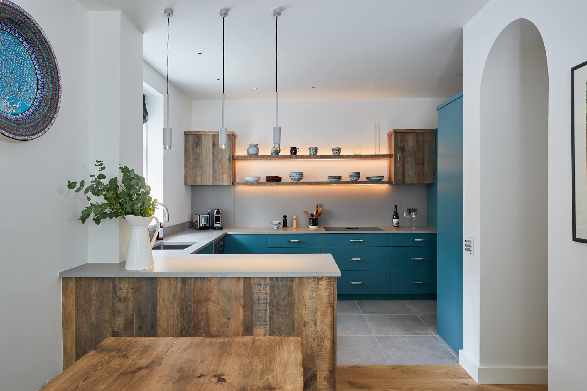 Reclaimed oak and teal blue kitchen by The Main Company - The
