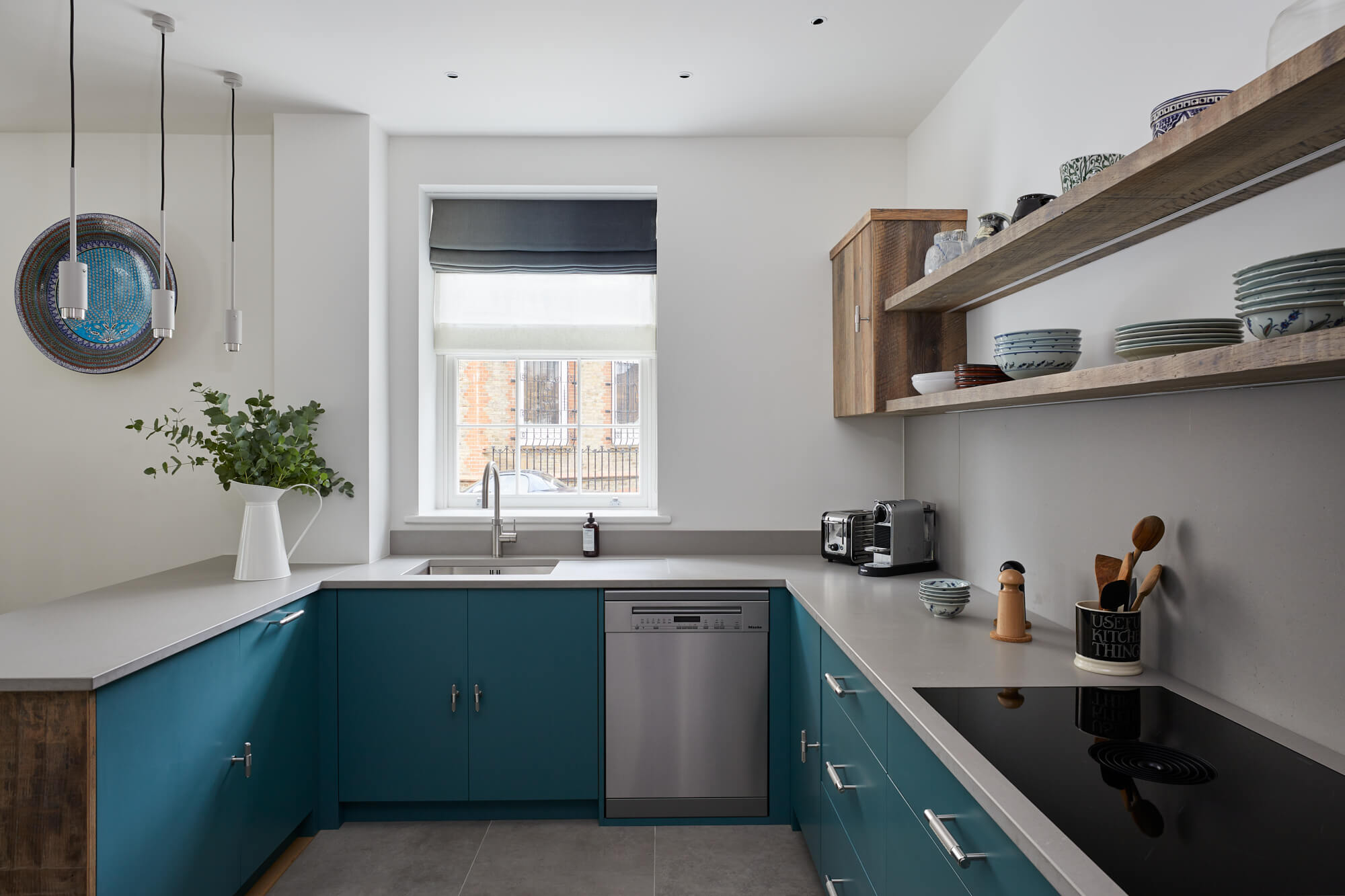 Reclaimed oak and teal blue kitchen by The Main Company - The